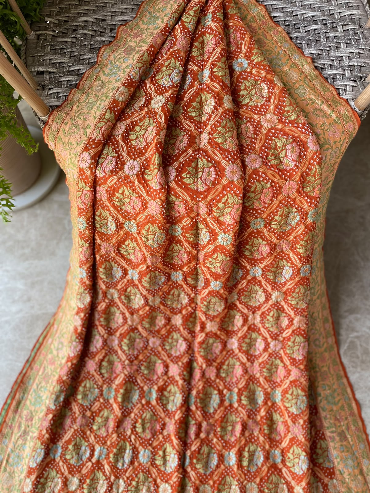 Mitali - Burnt Orange Tilfi Meenakari Bandhani Saree