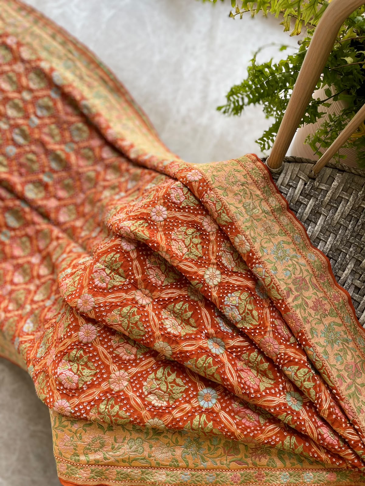 Mitali - Burnt Orange Tilfi Meenakari Bandhani Saree