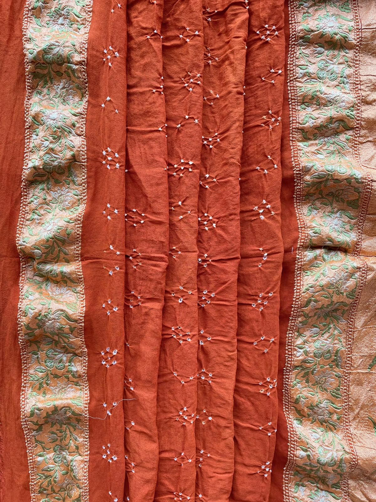 Mitali - Burnt Orange Tilfi Meenakari Bandhani Saree
