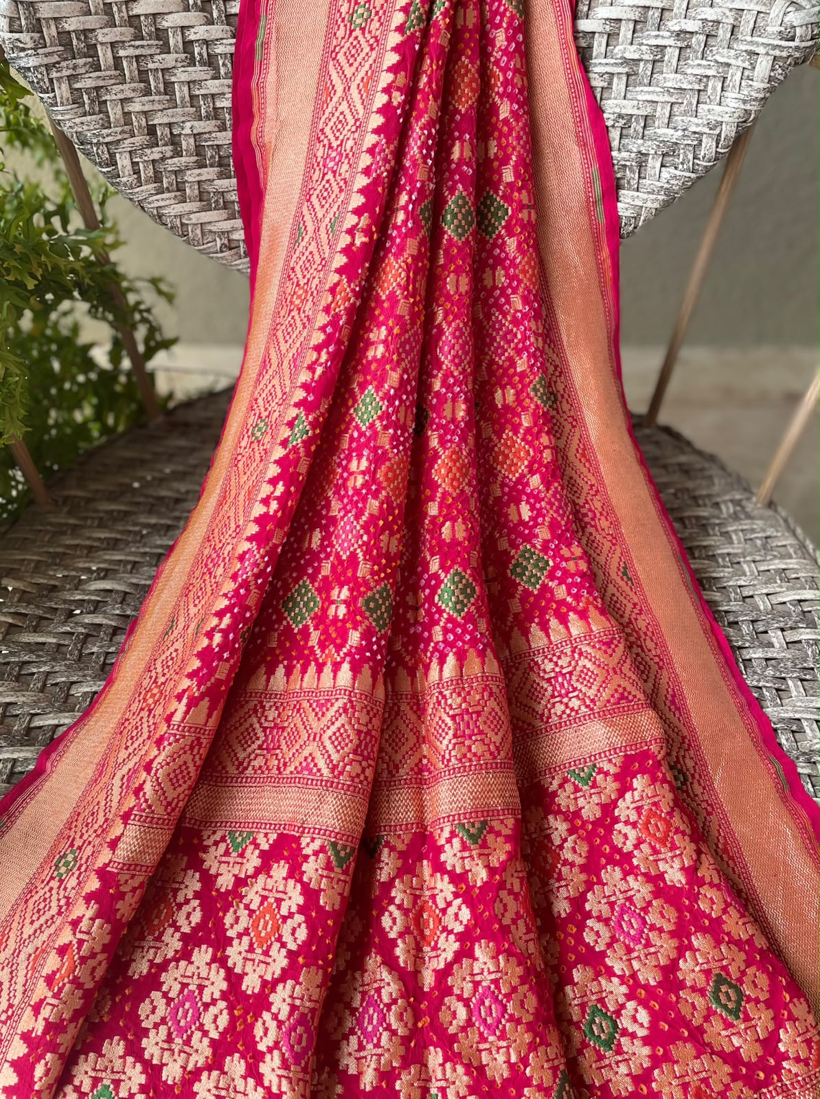 Keya - Rani Pink Meenakari Bandhani Dupatta