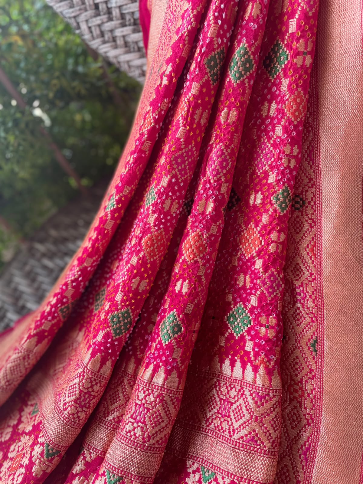 Keya - Rani Pink Meenakari Bandhani Dupatta