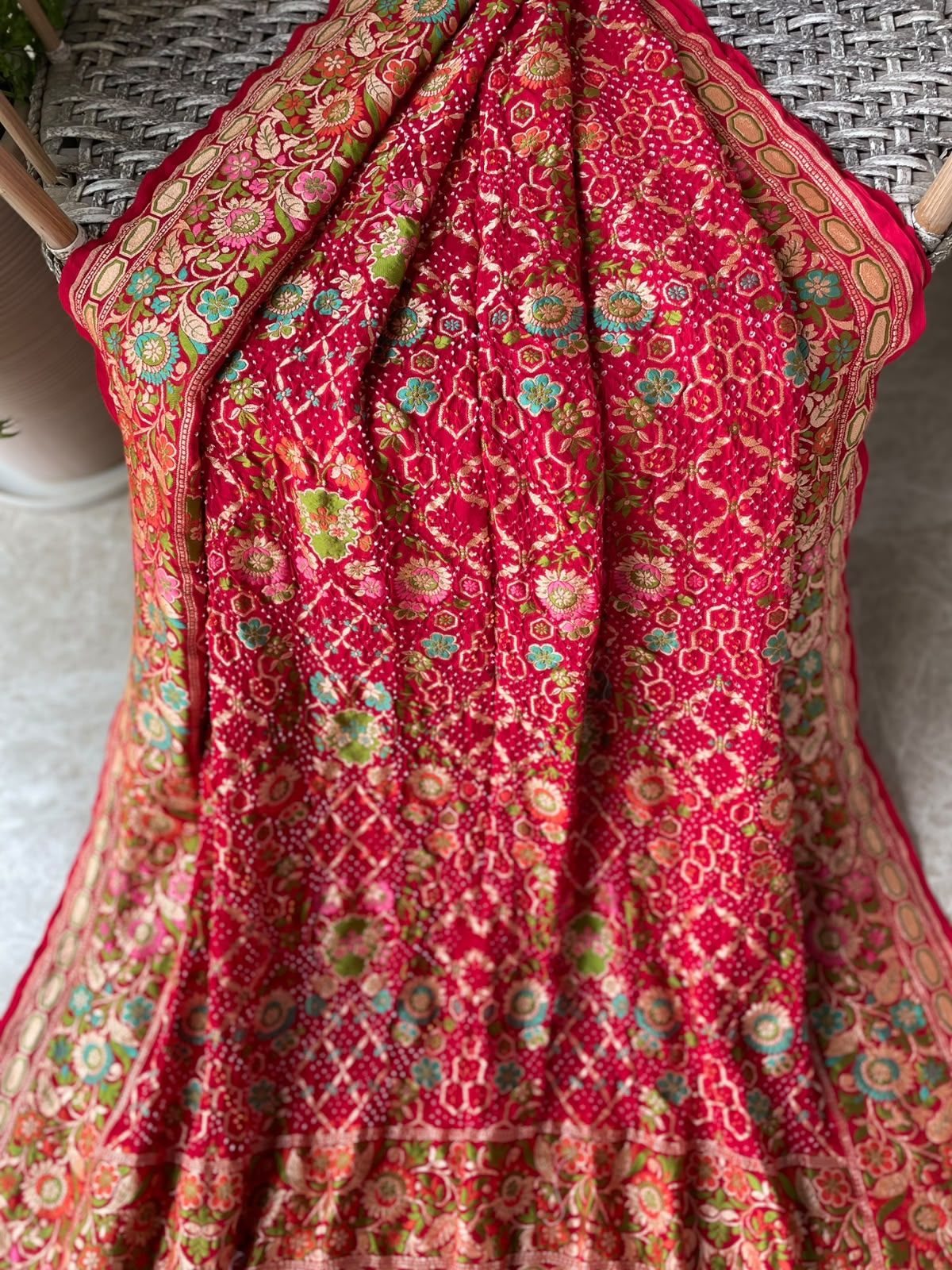 Avantika - Red Tilfi Meenakari Bandhani Saree