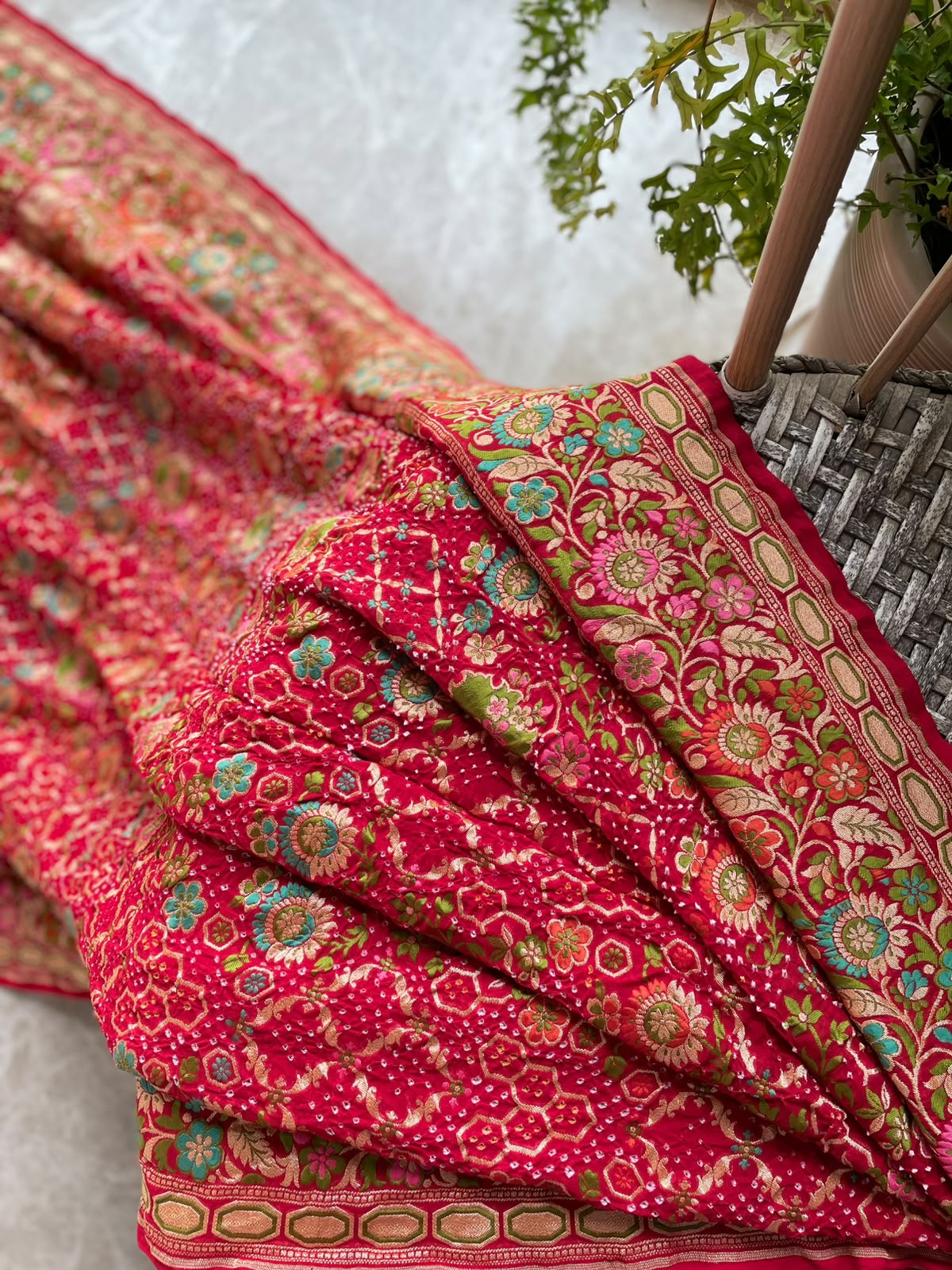 Avantika - Red Tilfi Meenakari Bandhani Saree