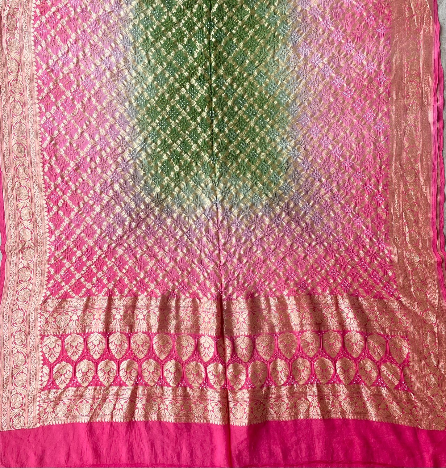 Diya - Pink & Green Bandhani Banarasi Dupatta