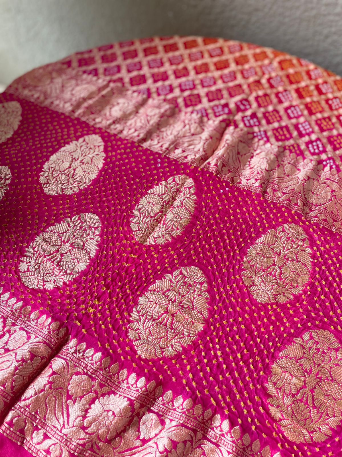 Leela - Pink & Orange Bandhani Banarasi Dupatta