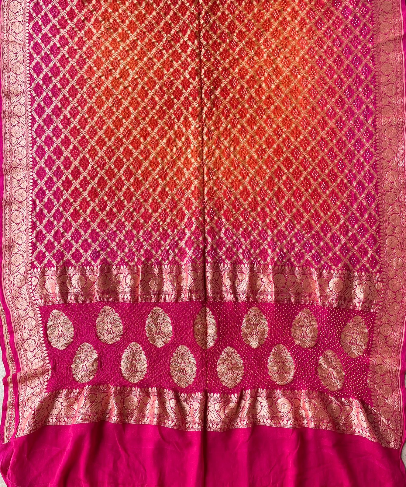 Leela - Pink & Orange Bandhani Banarasi Dupatta