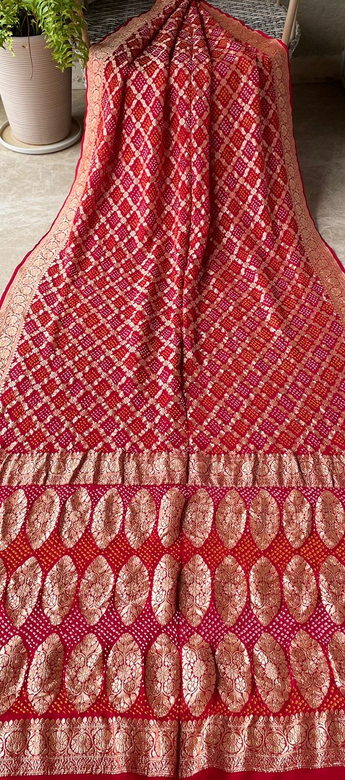 Vrinda - Red Bandhani Banarasi Saree