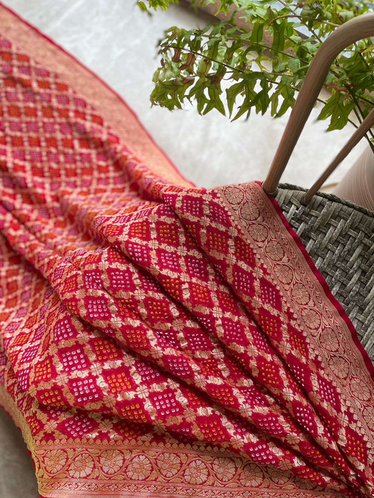 Vrinda - Red Bandhani Banarasi Saree