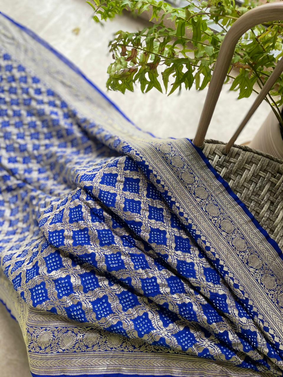 Alisha - Blue Bandhani Banarasi Saree