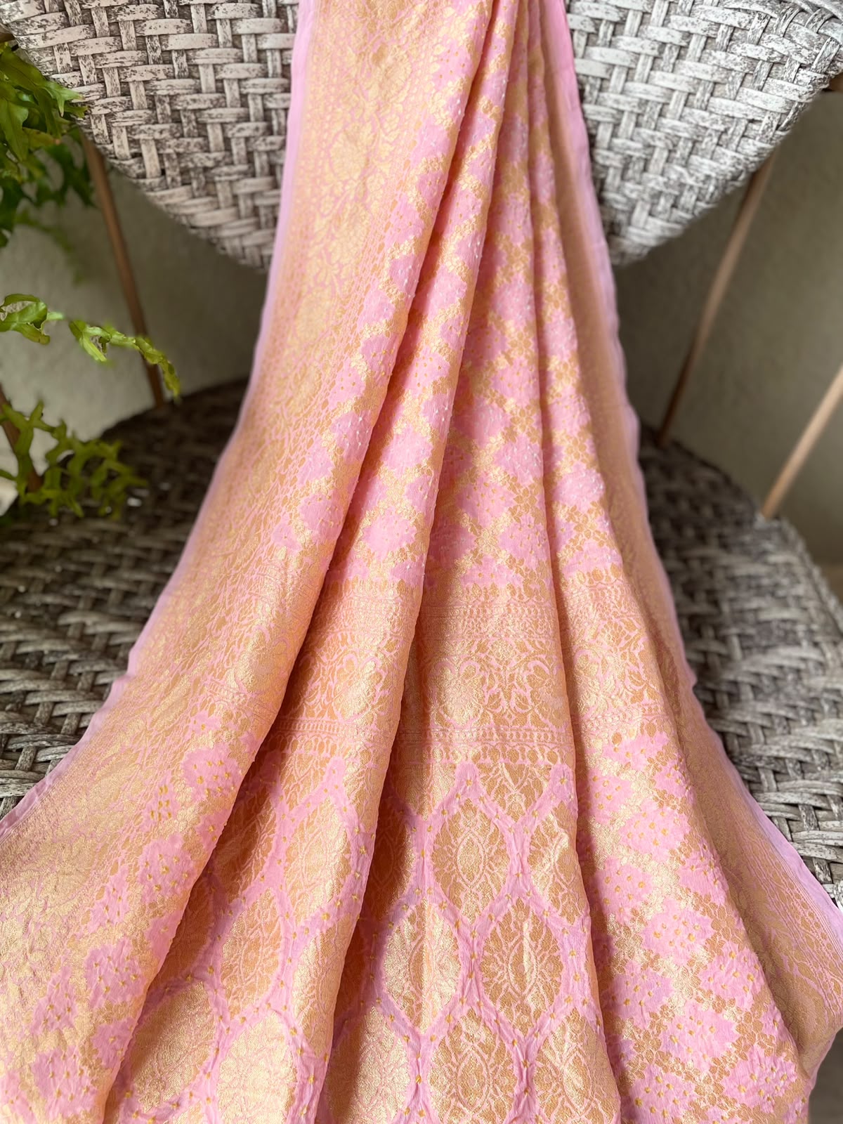 Sakhi - Peach Bandhani Banarasi Dupatta