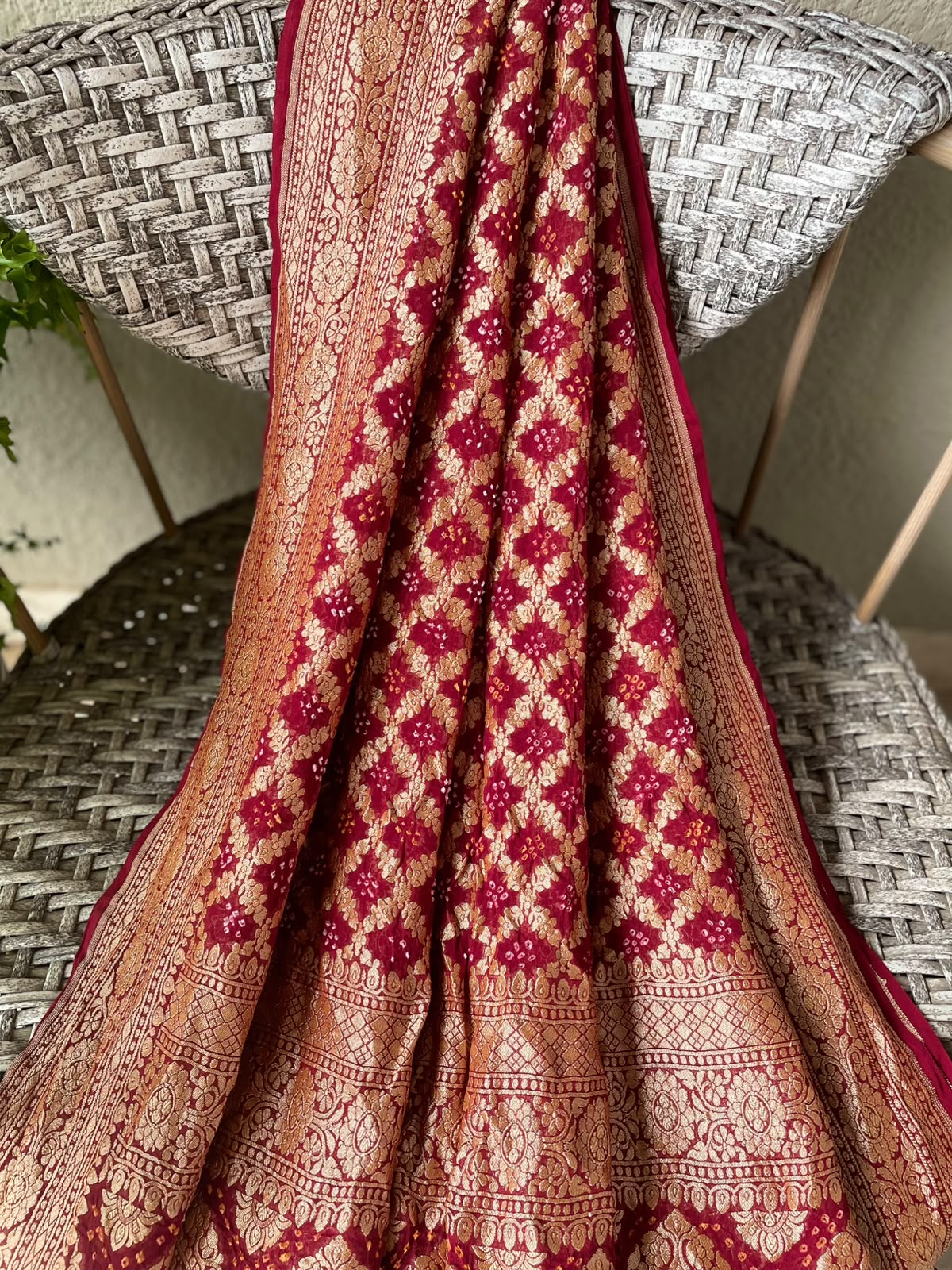 Mohana - Maroon Bandhani Banarasi Dupatta