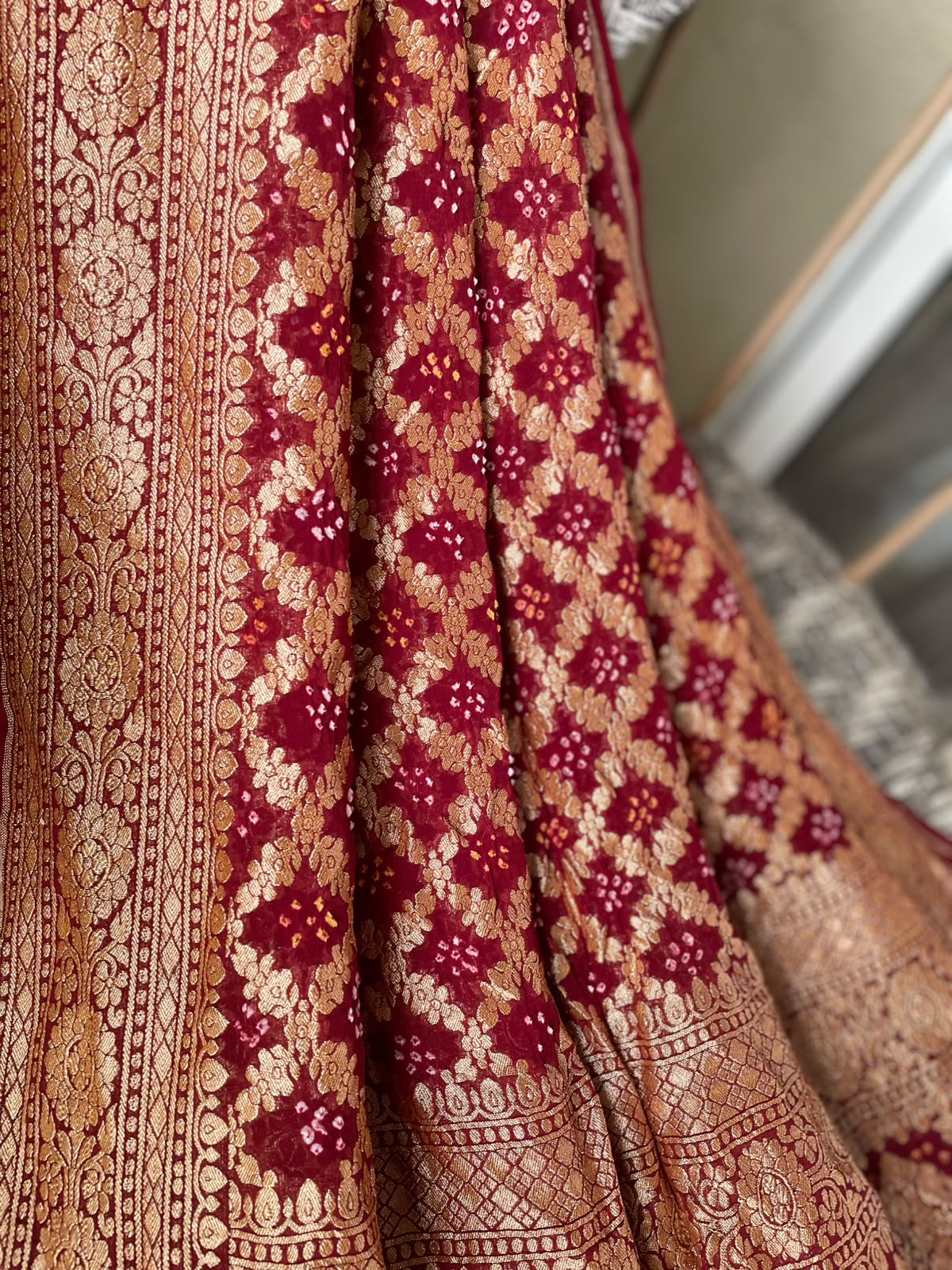 Mohana - Maroon Bandhani Banarasi Dupatta