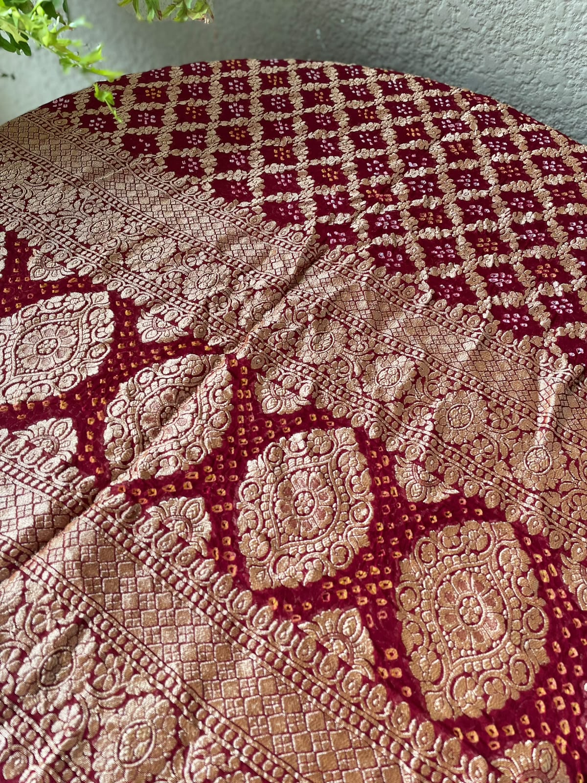 Mohana - Maroon Bandhani Banarasi Dupatta