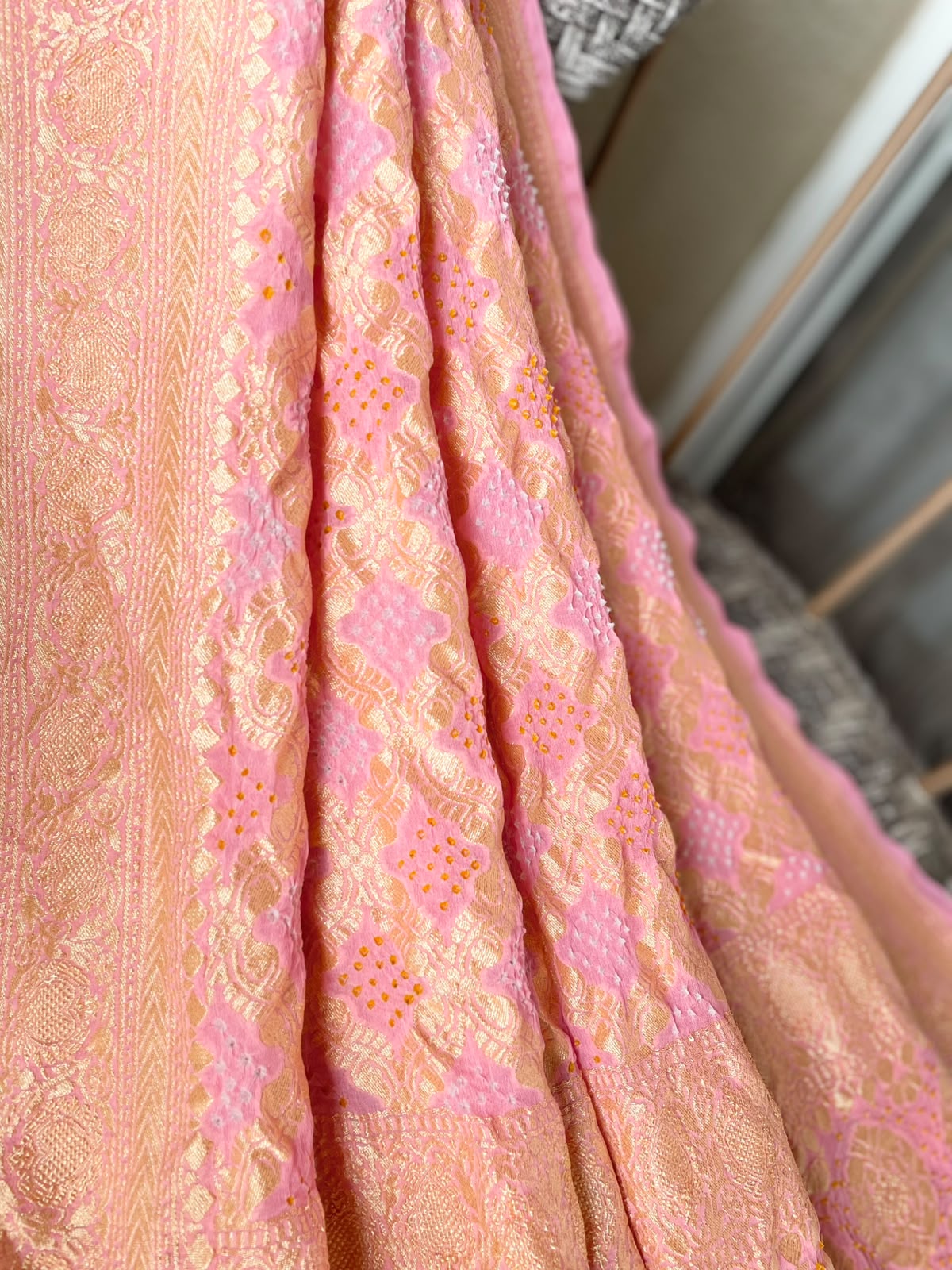 Lashita - Peach Bandhani Banarasi Dupatta