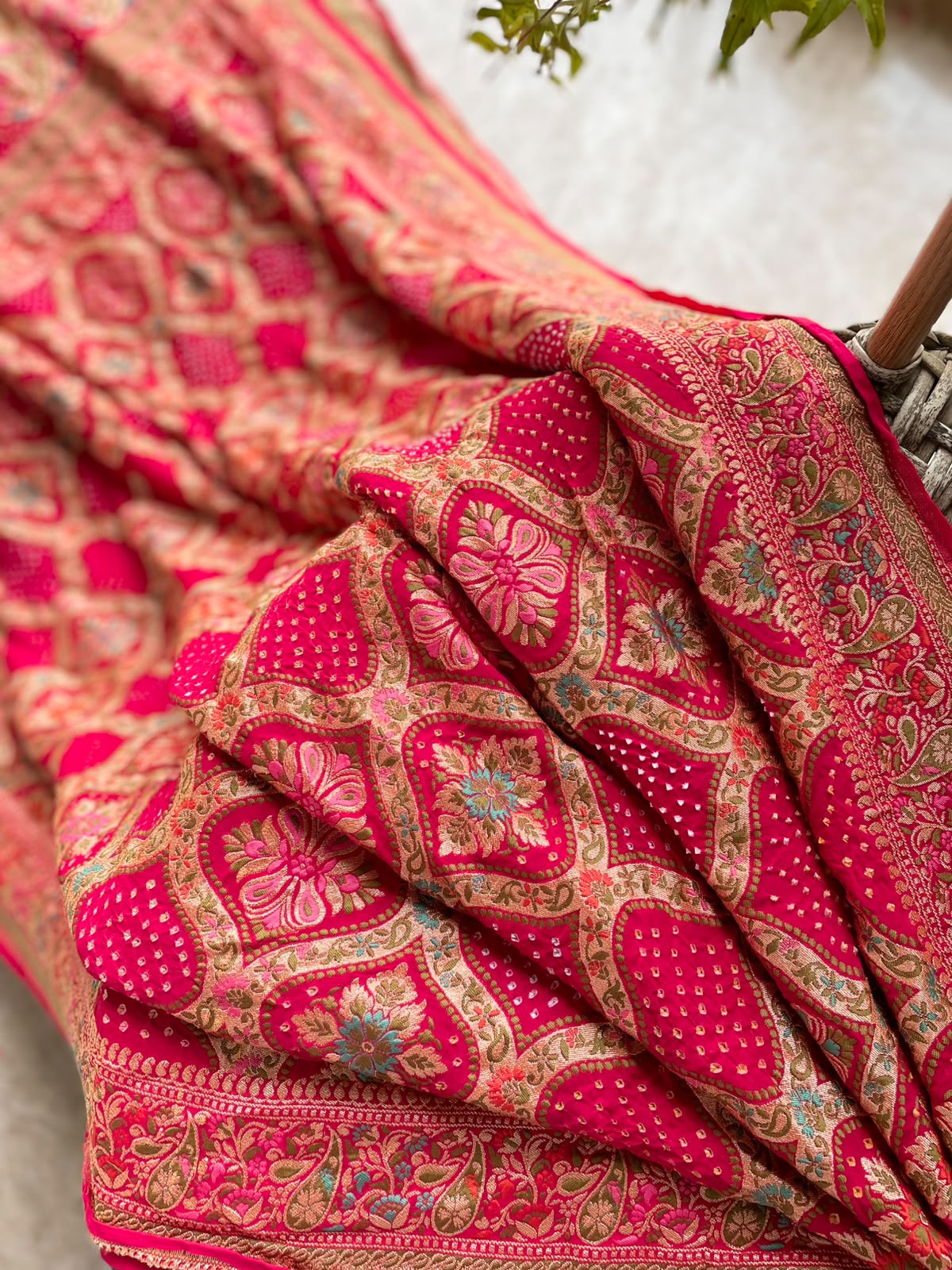 Shriya - Red Tilfi Meenakari Bandhani Saree