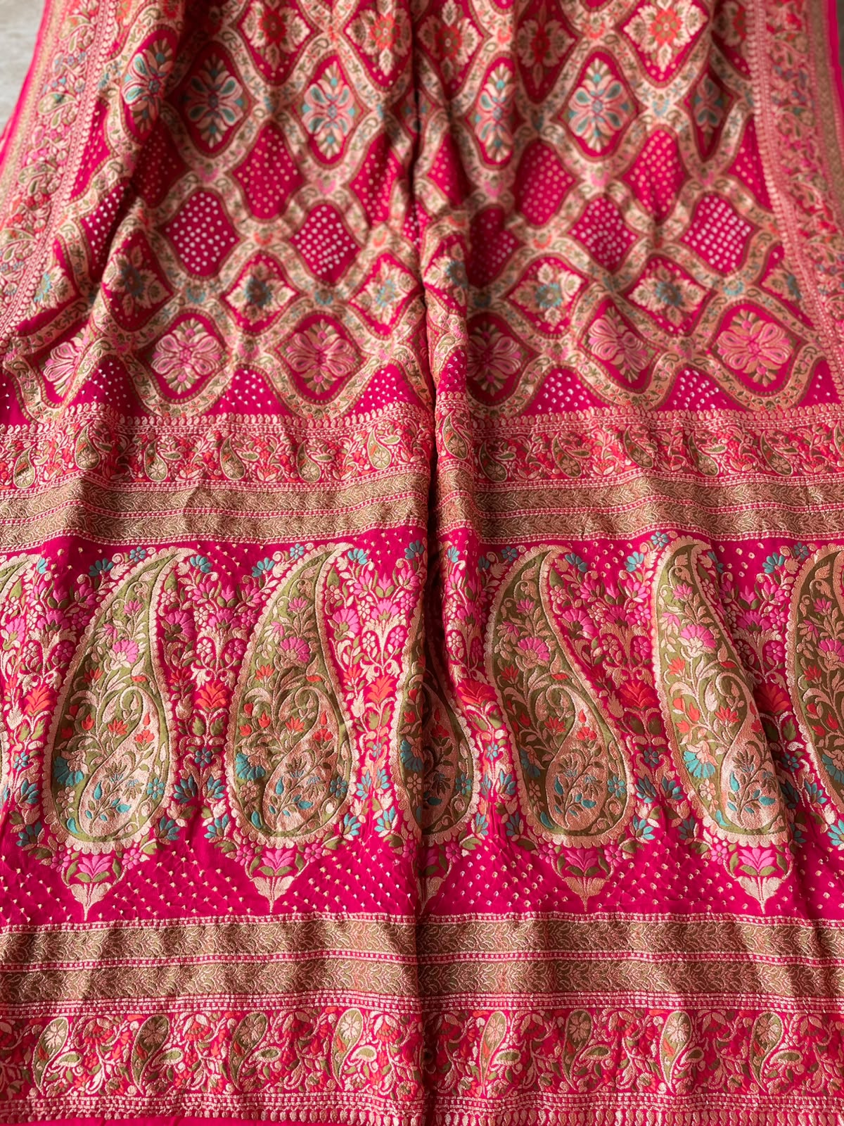 Shriya - Red Tilfi Meenakari Bandhani Saree