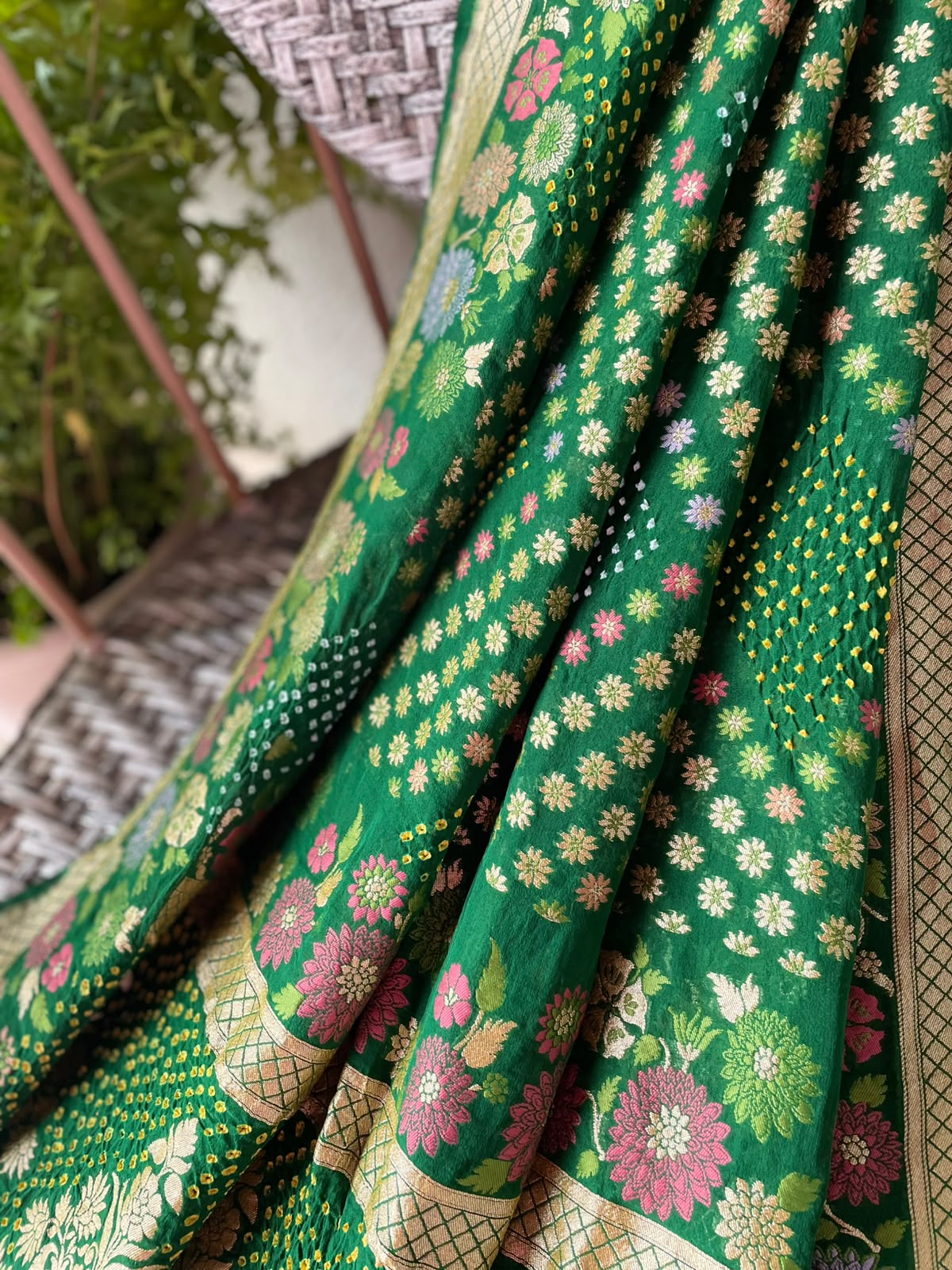 Bhumika - Green Tilfi Meenakari Bandhani Dupatta