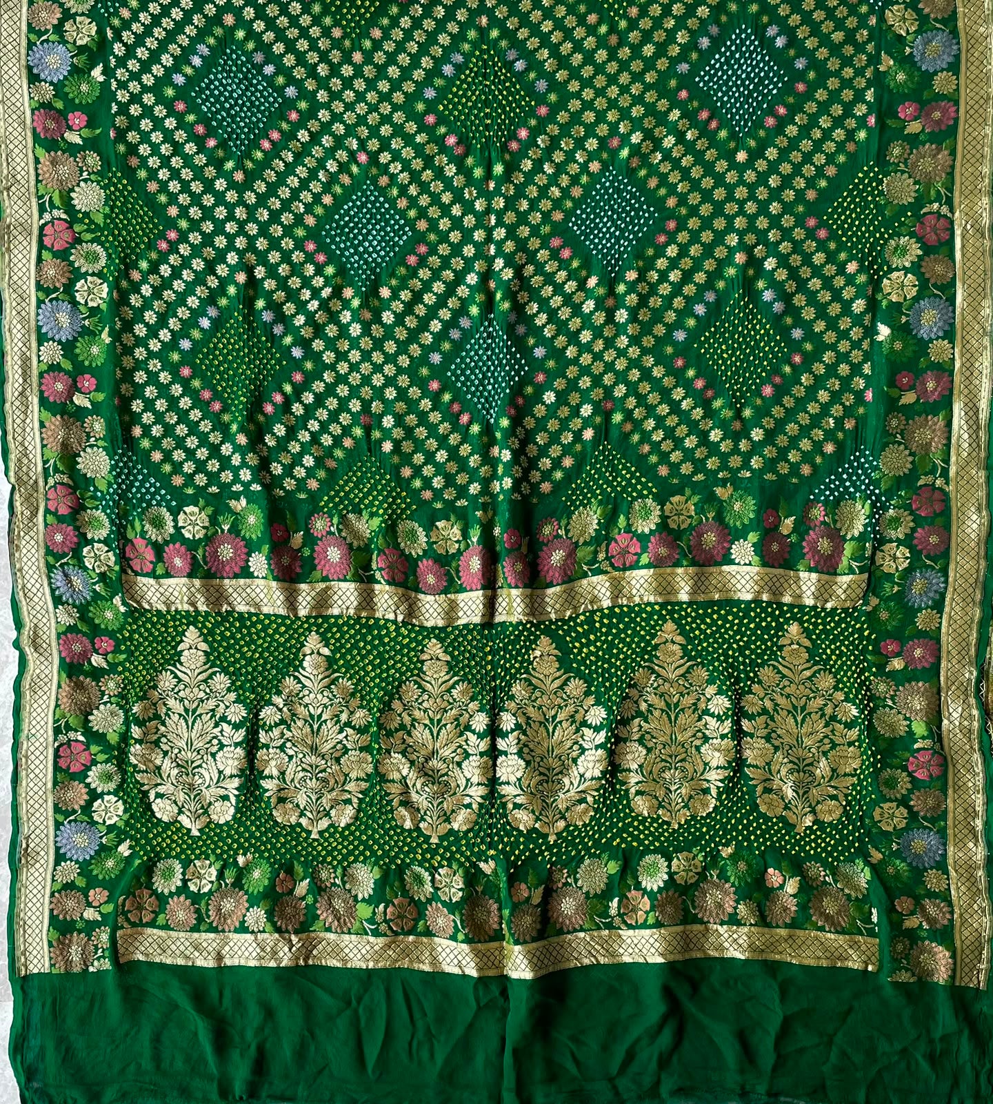 Bhumika - Green Tilfi Meenakari Bandhani Dupatta