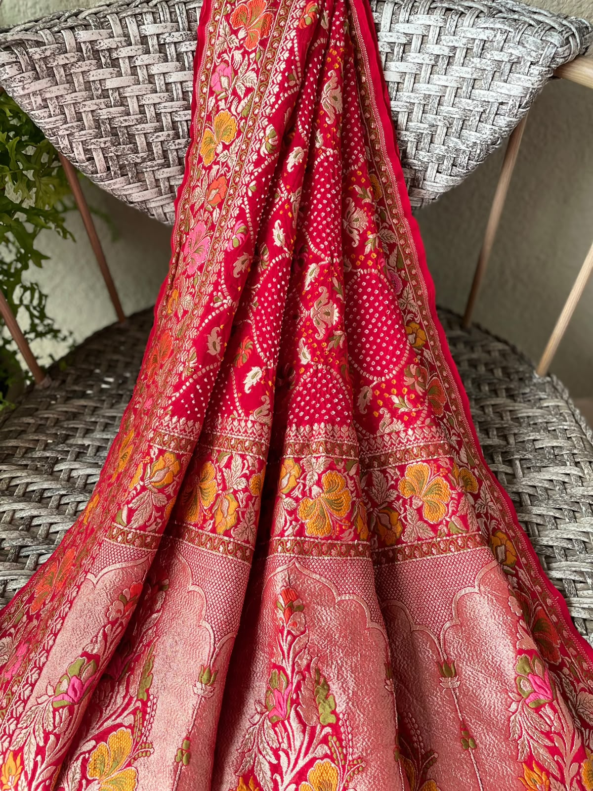 Amita - Red Tilfi Meenakari Bandhani Dupatta