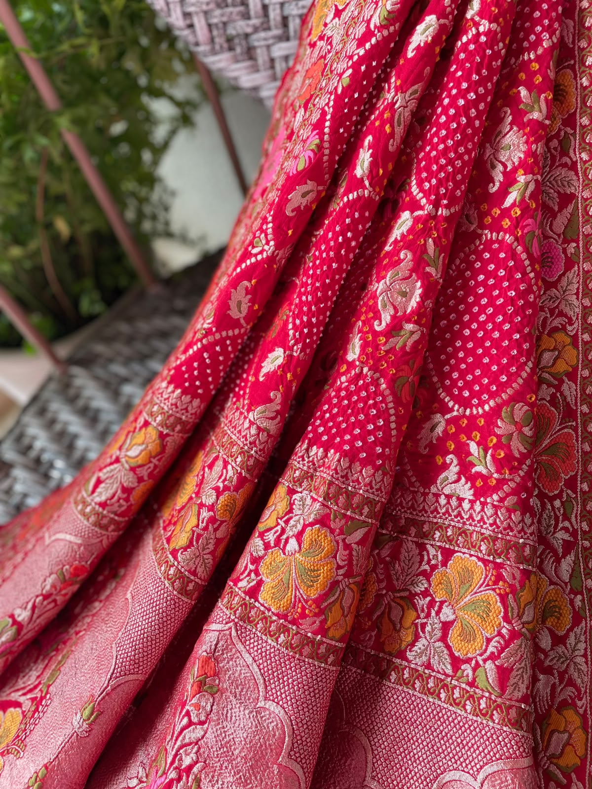 Amita - Red Tilfi Meenakari Bandhani Dupatta