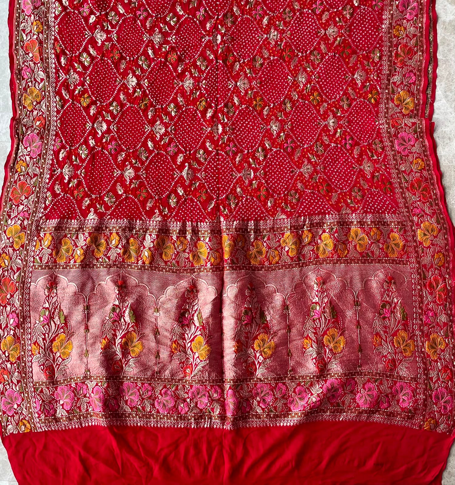 Amita - Red Tilfi Meenakari Bandhani Dupatta