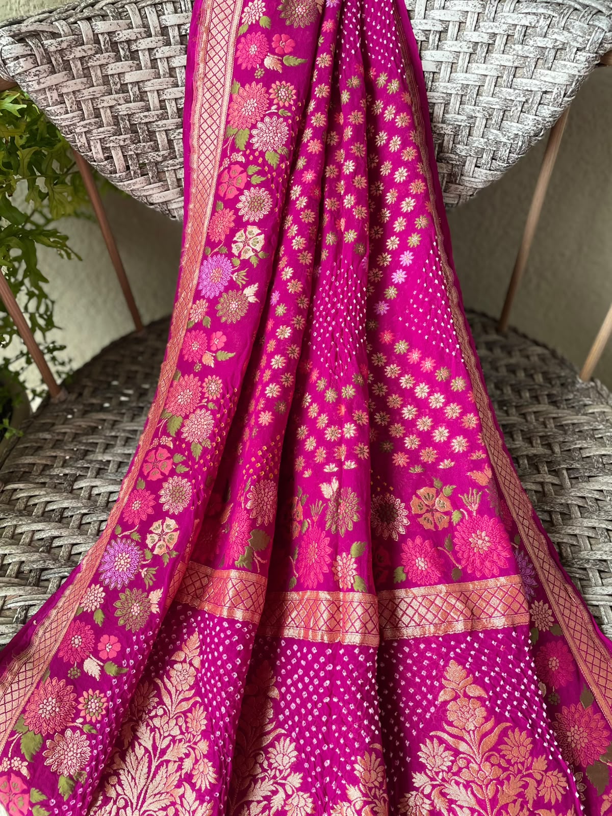Chitra - Magenta Tilfi Meenakari Bandhani Dupatta