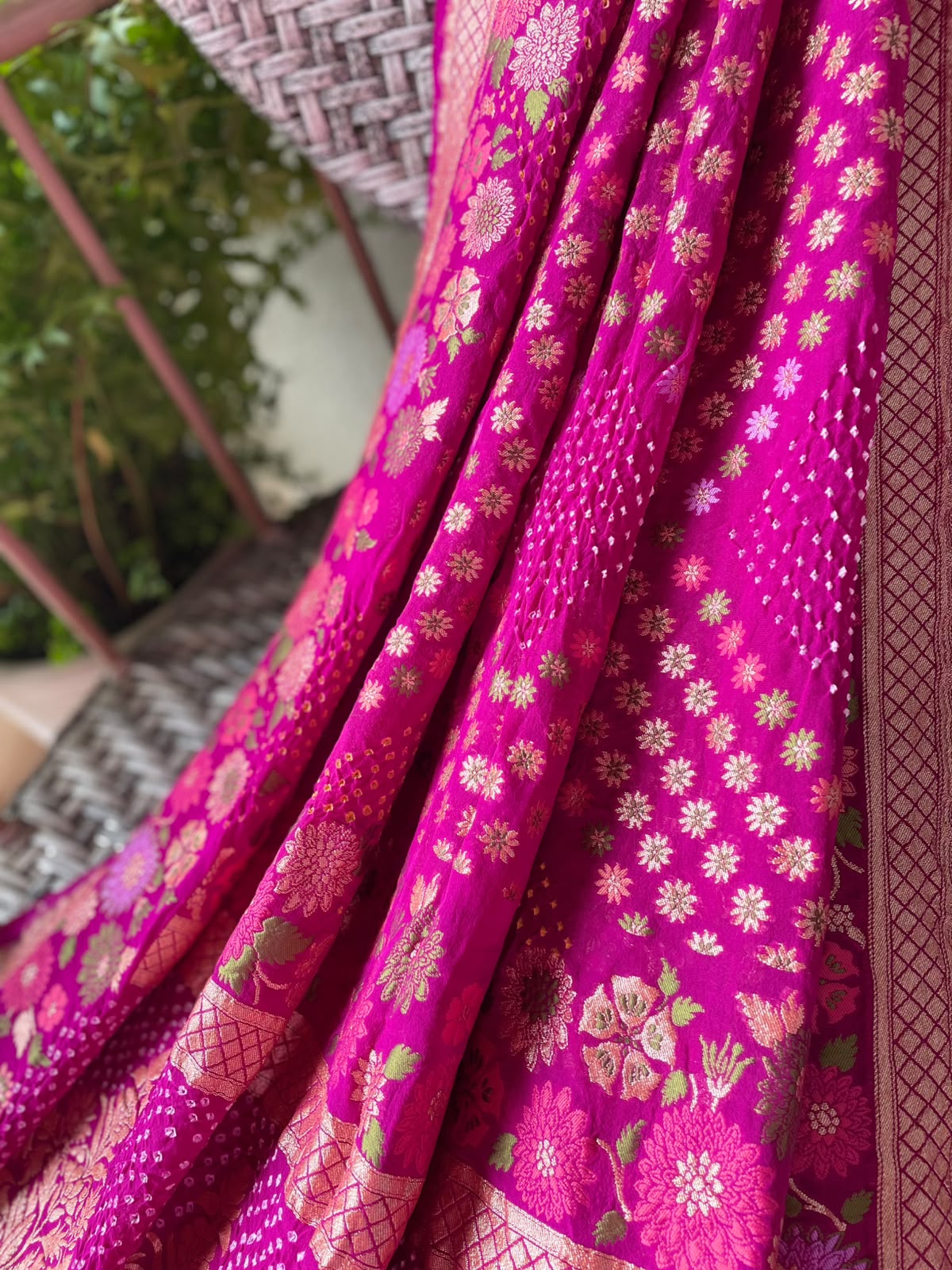 Chitra - Magenta Tilfi Meenakari Bandhani Dupatta