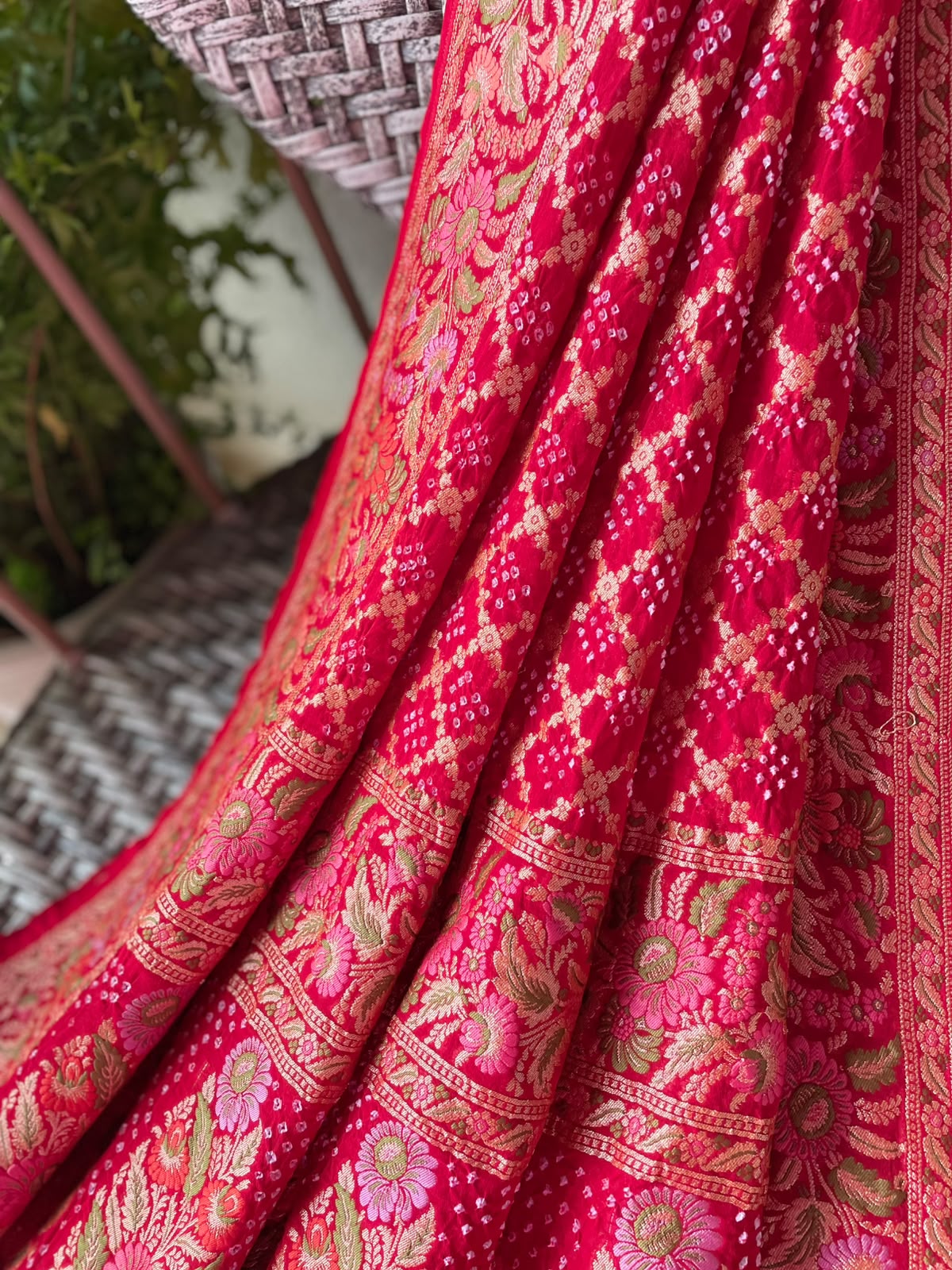 Poorvi - Red Tilfi Meenakari Bandhani Dupatta