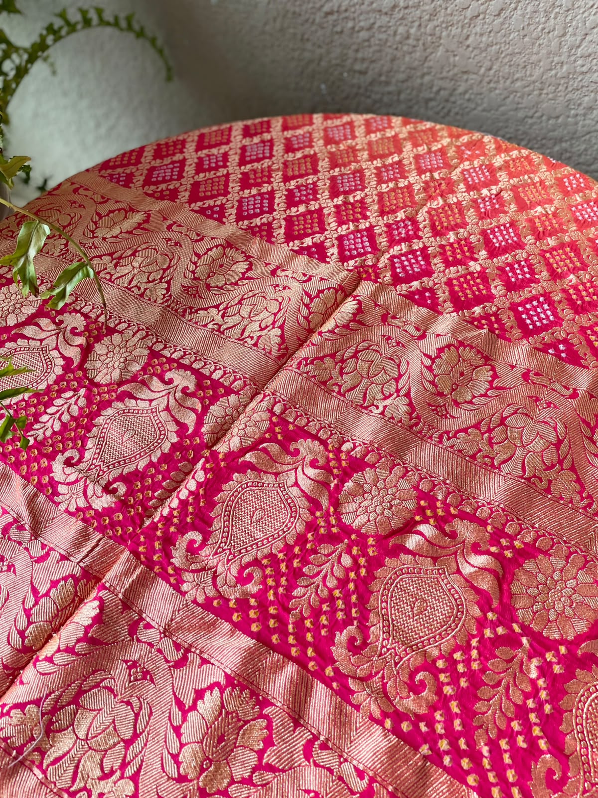Ridhima - Rani Pink & Peach Bandhani Banarasi Dupatta