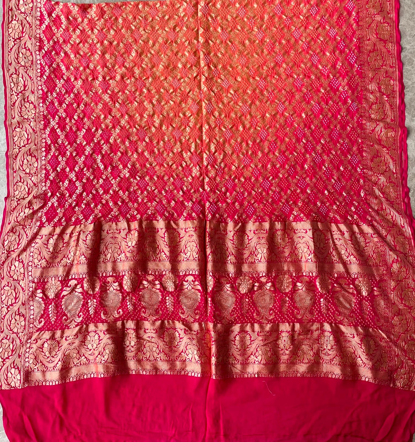 Ridhima - Rani Pink & Peach Bandhani Banarasi Dupatta