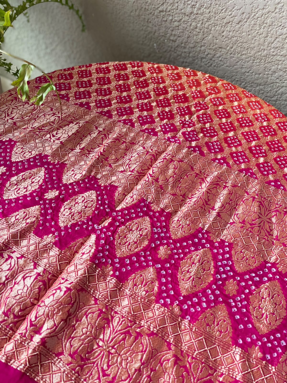 Leela - Pink & Orange Bandhani Banarasi Dupatta