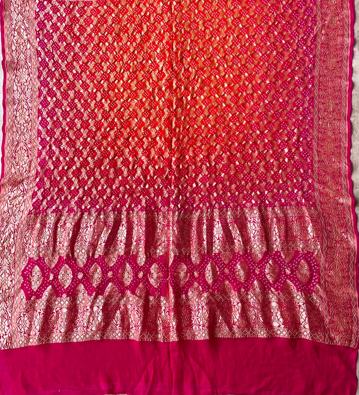 Leela - Pink & Orange Bandhani Banarasi Dupatta