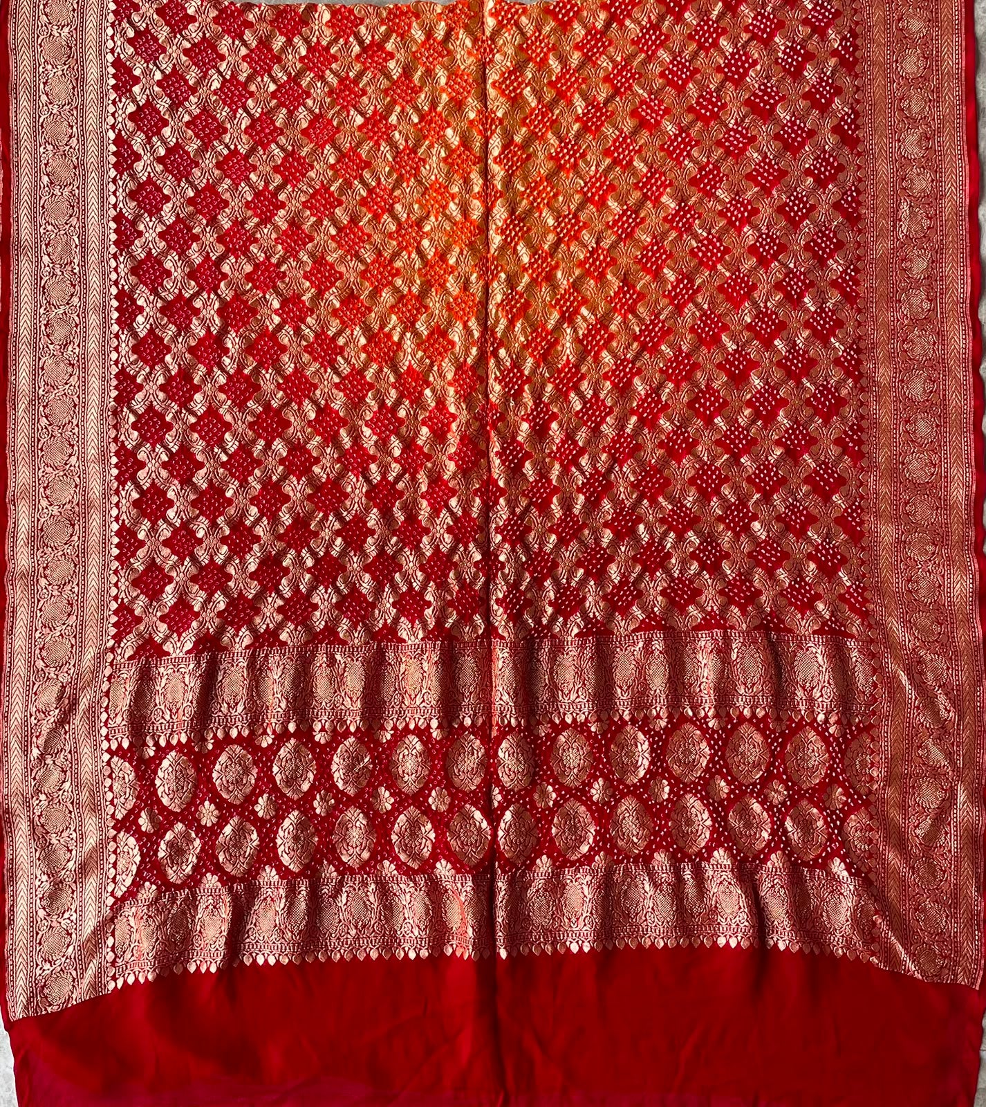 Hoor - Red & Orange Bandhani Banarasi Dupatta