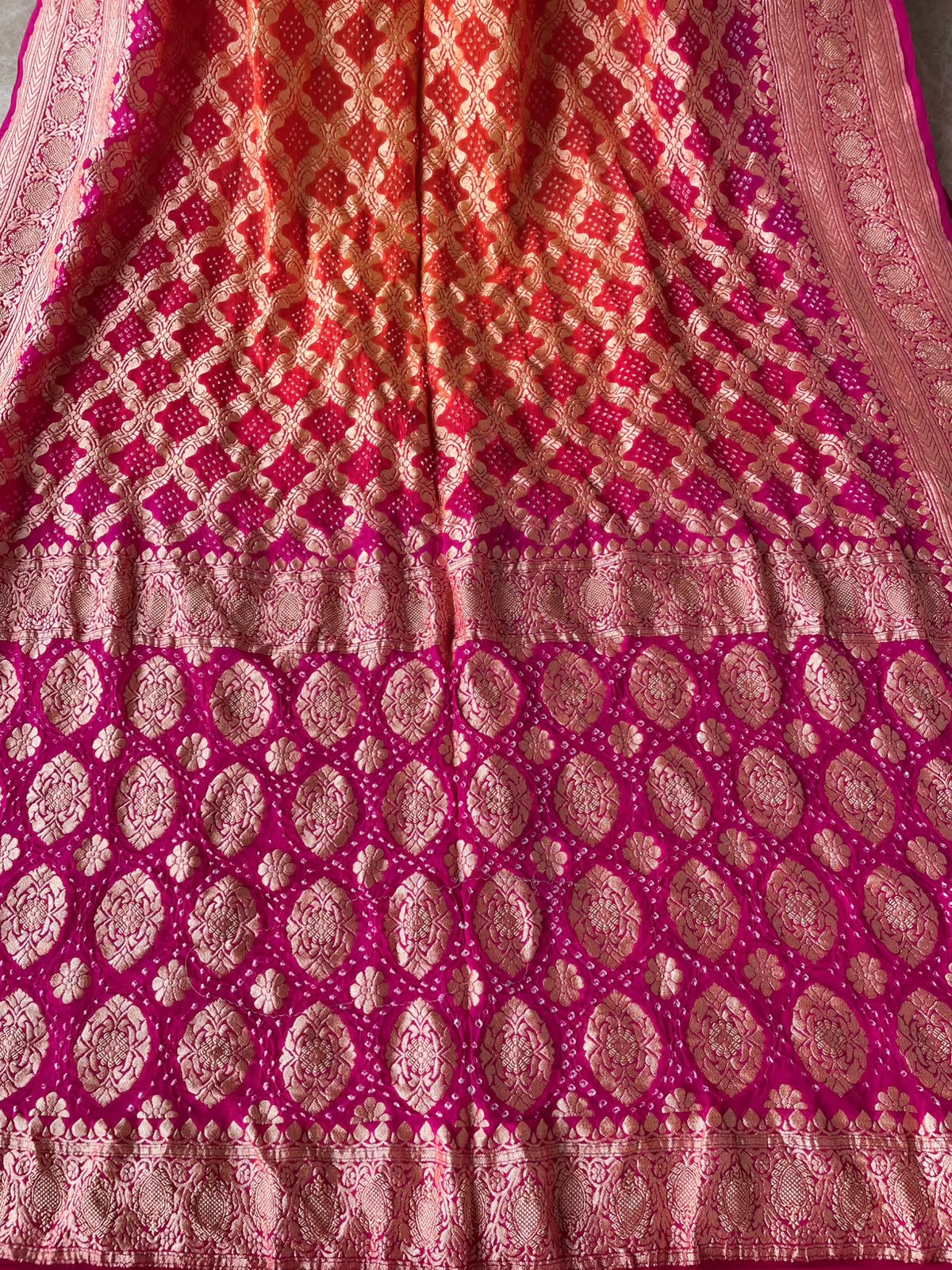 Manya - Pink & Orange Bandhani Banarasi Saree
