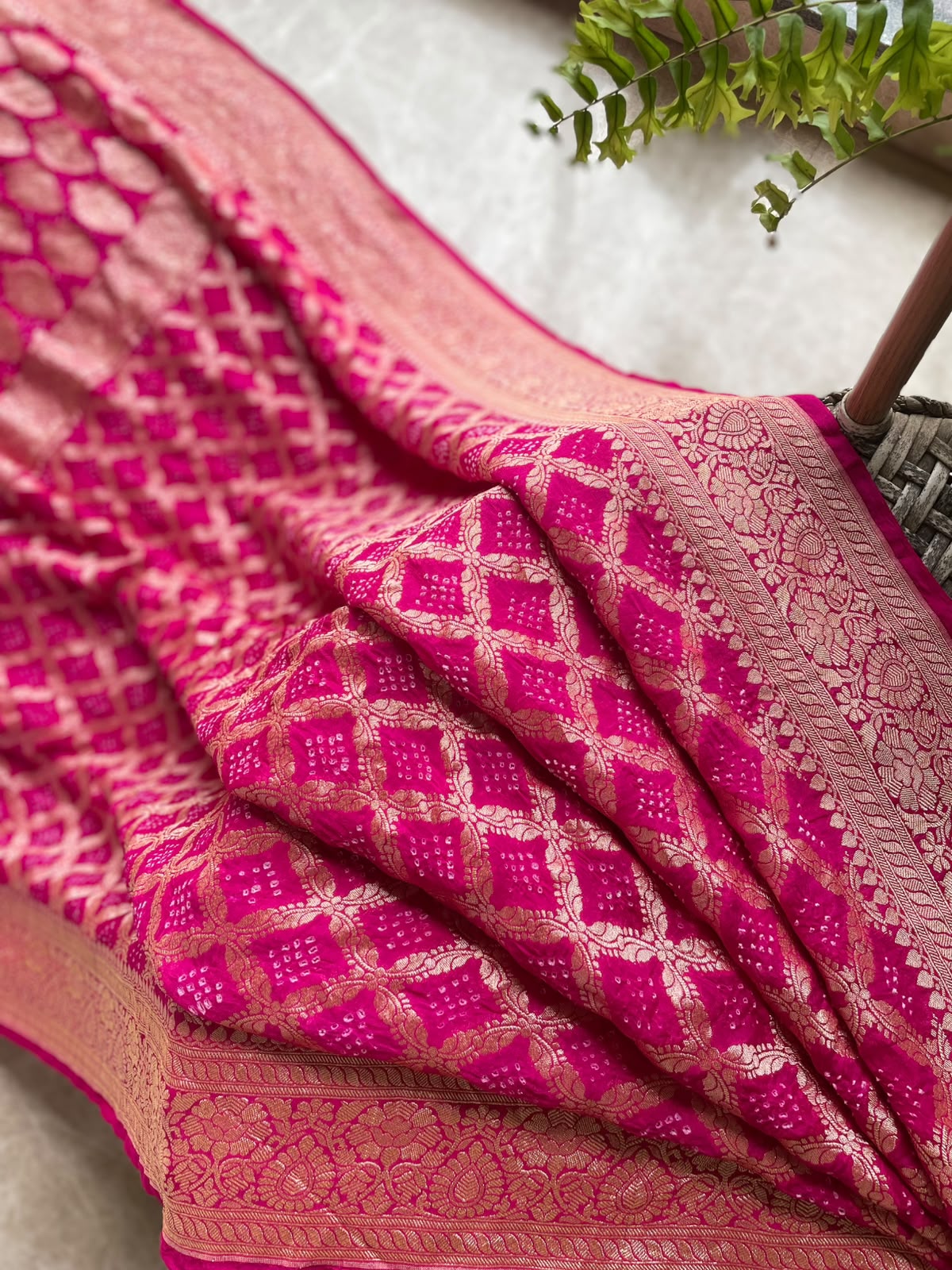 Sadhana - Pink Bandhani Banarasi Saree