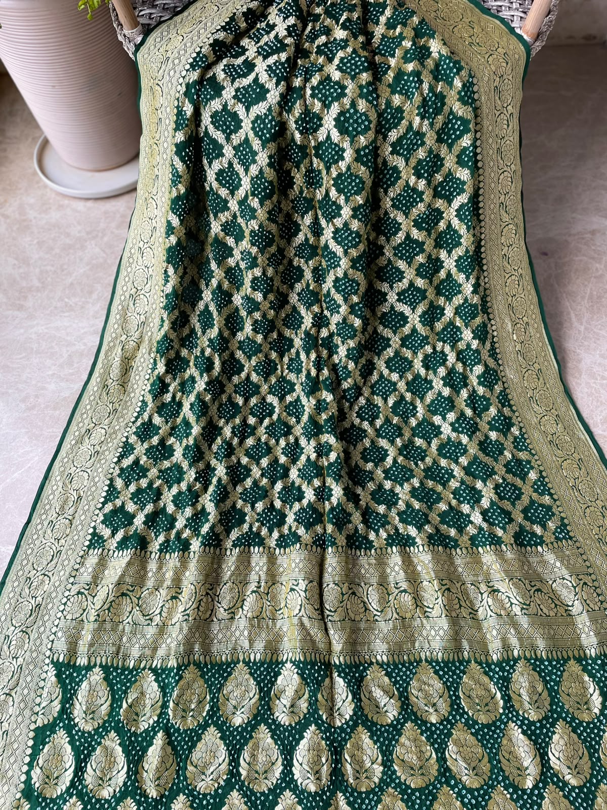 Mishka - Green Bandhani Banarasi Saree