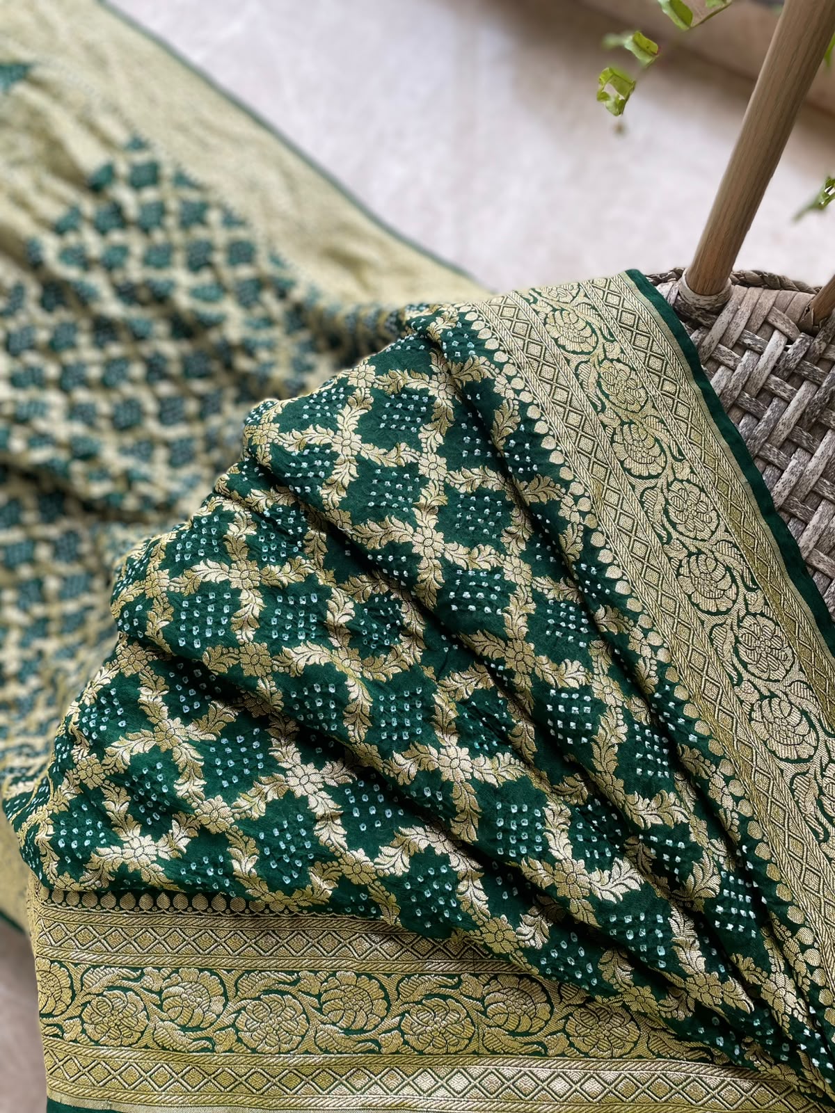 Mishka - Green Bandhani Banarasi Saree