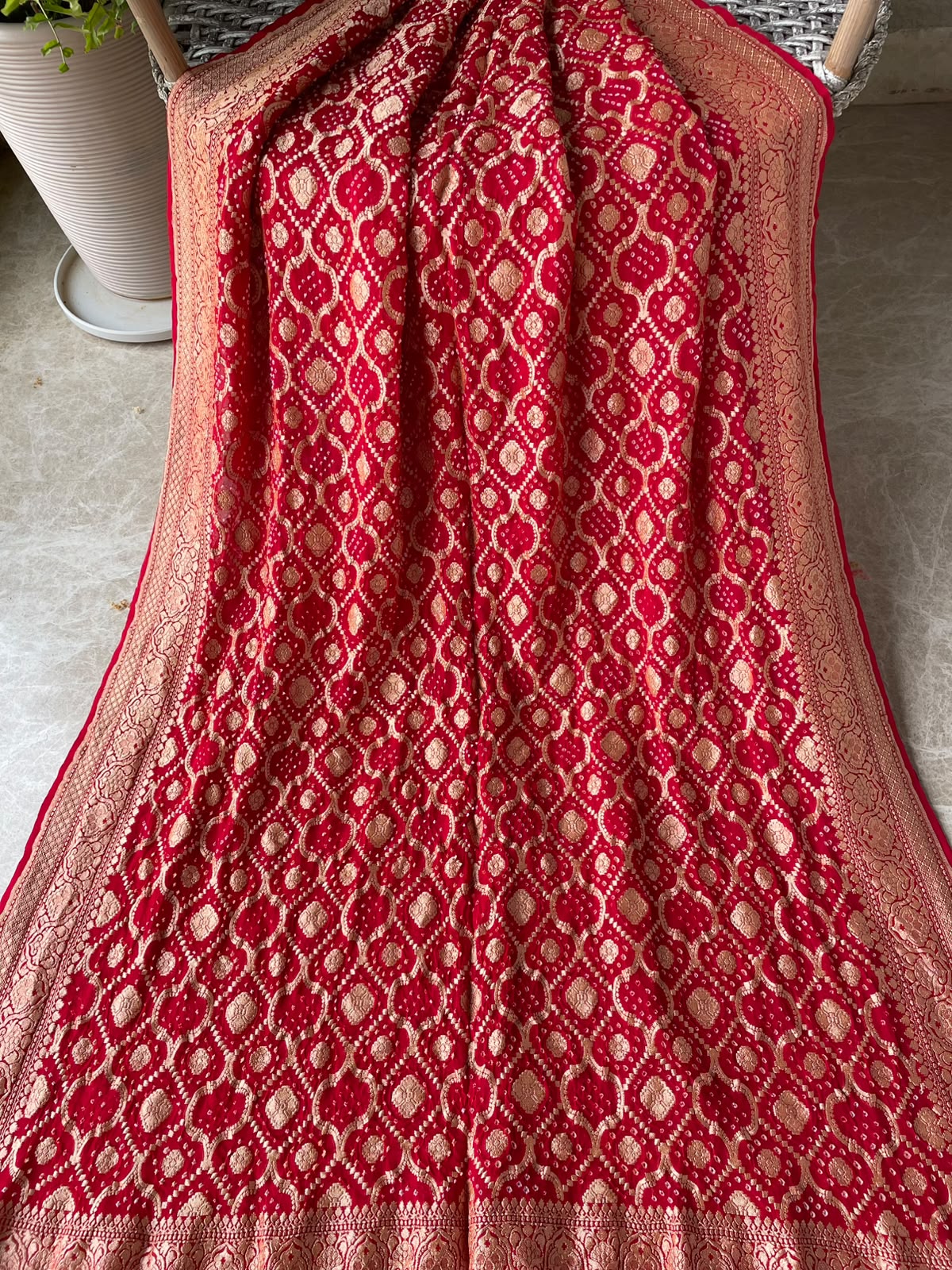 Vrinda - Red Bandhani Banarasi Saree
