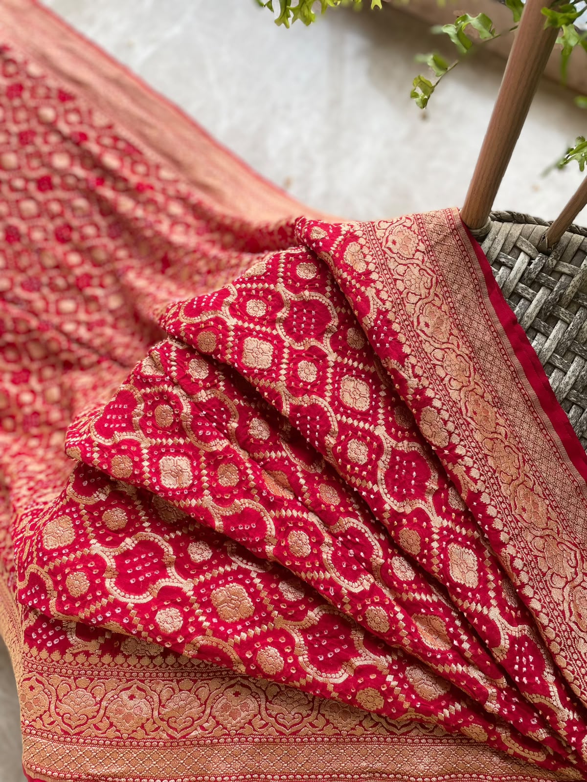 Vrinda - Red Bandhani Banarasi Saree