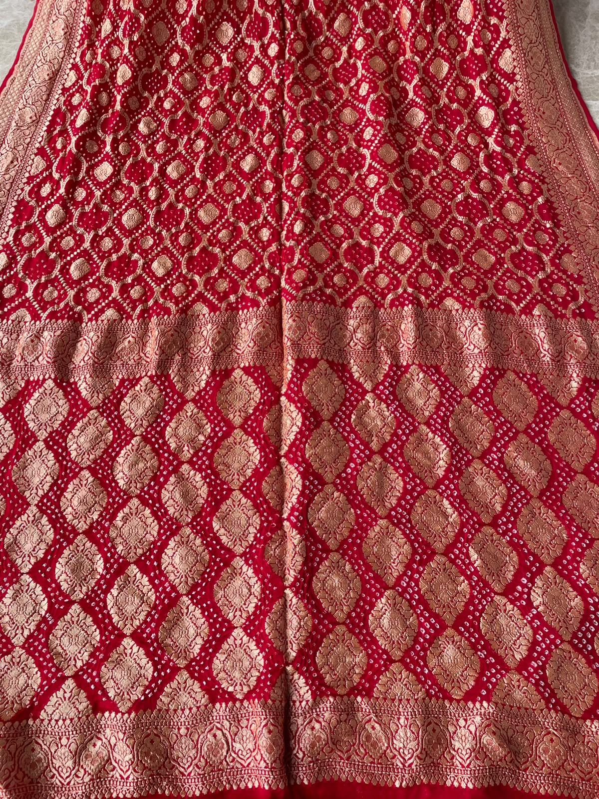 Vrinda - Red Bandhani Banarasi Saree