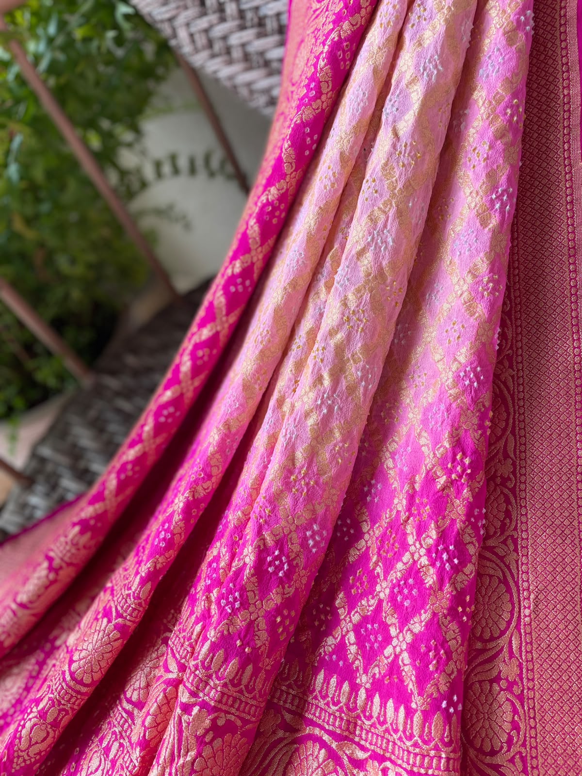 Aachal - Pink & Peach Bandhani Banarasi Dupatta