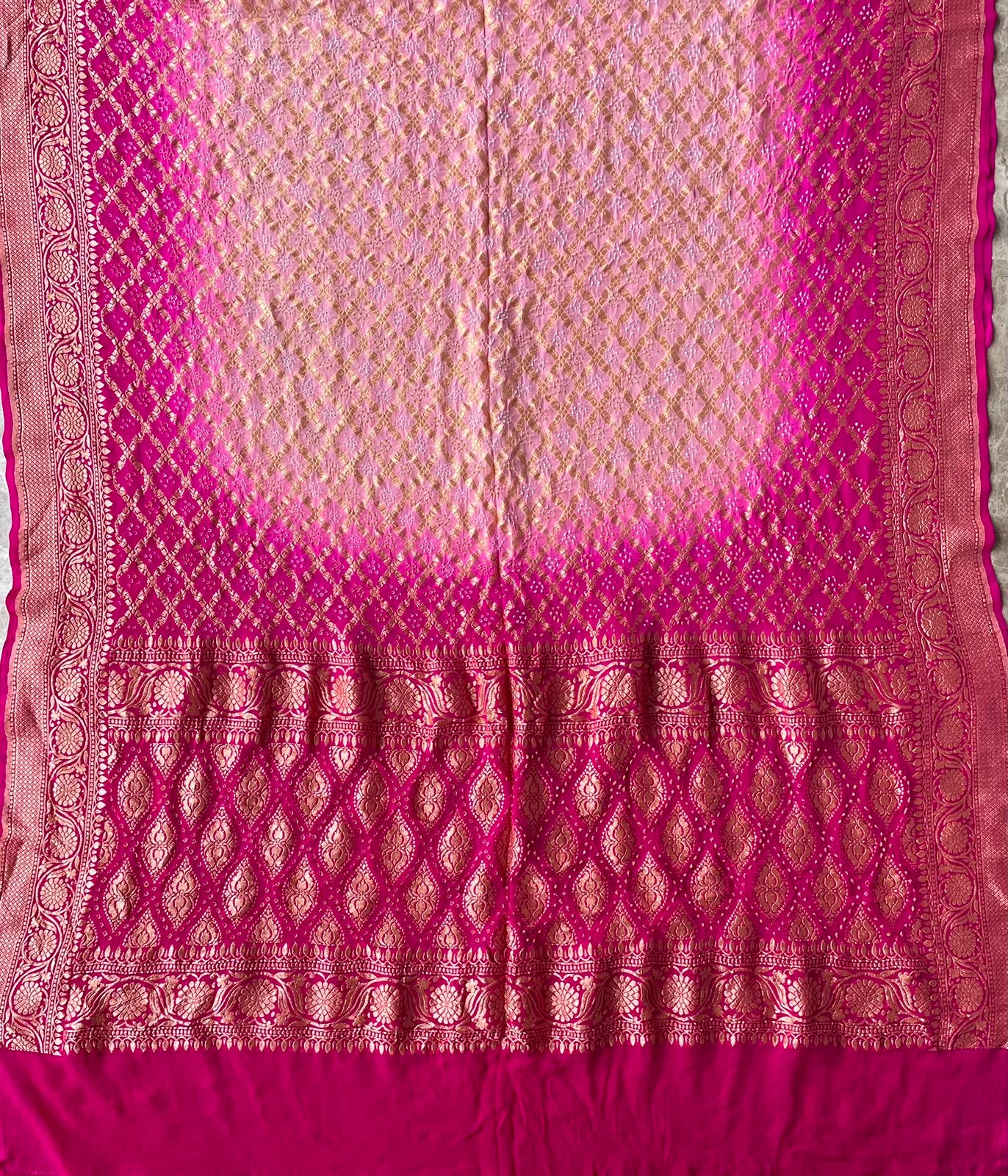 Aachal - Pink & Peach Bandhani Banarasi Dupatta