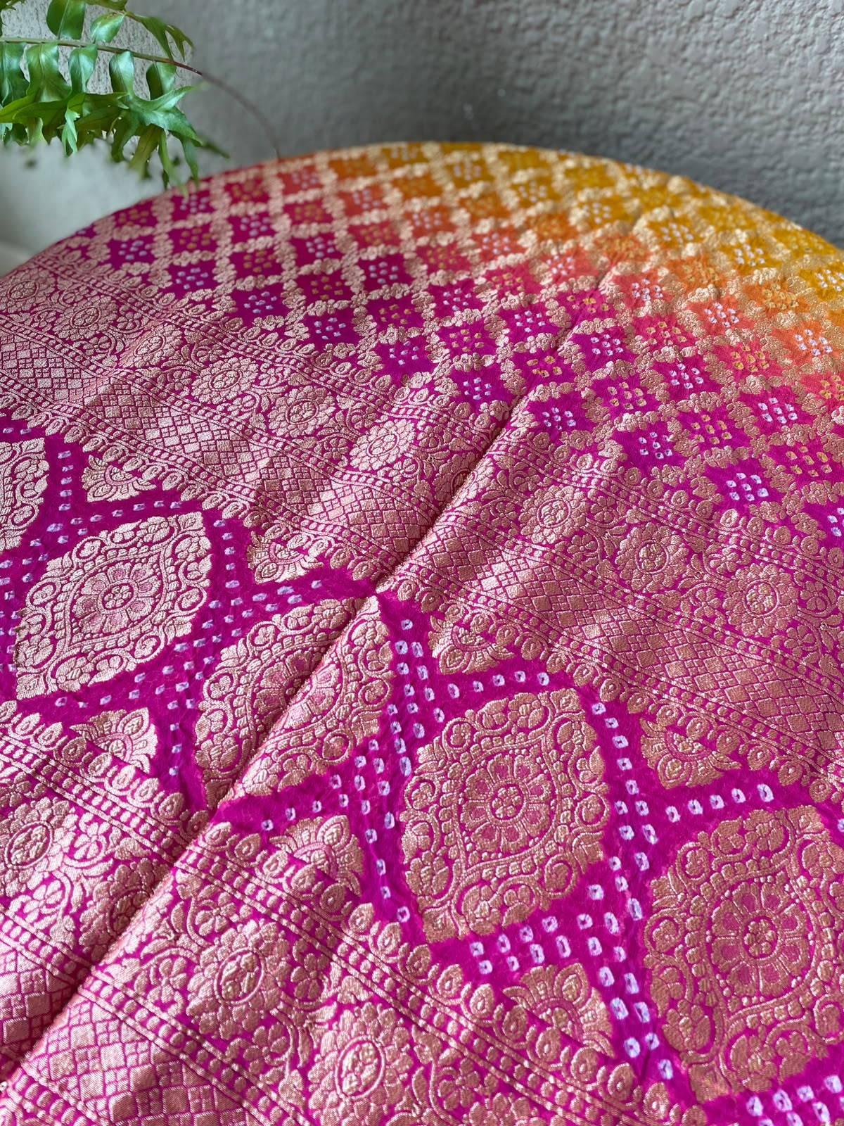 Zara - Pink & Yellow Bandhani Banarasi Dupatta