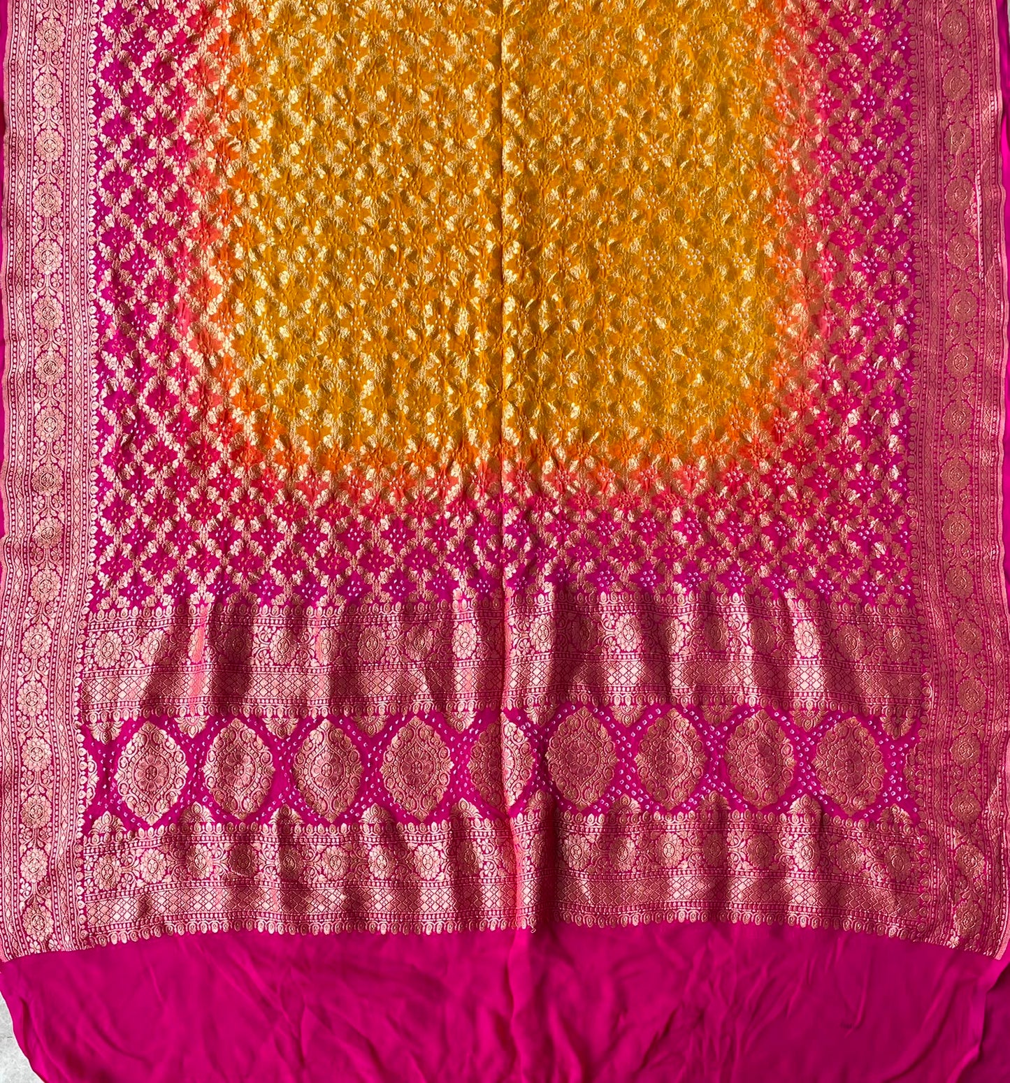 Zara - Pink & Yellow Bandhani Banarasi Dupatta