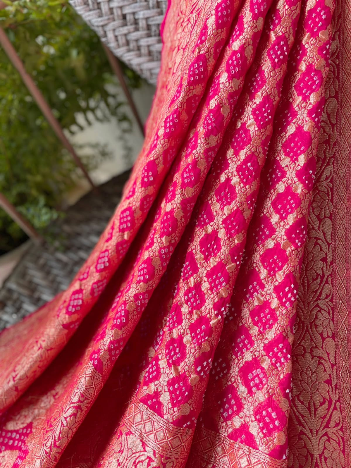 Diya - Rani Pink Bandhani Banarasi Dupatta
