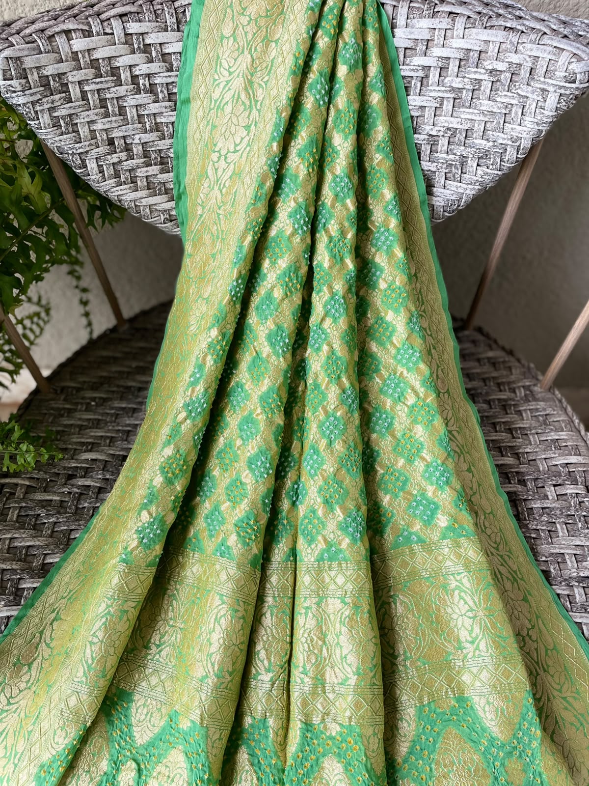 Gazal - Green Bandhani Banarasi Dupatta