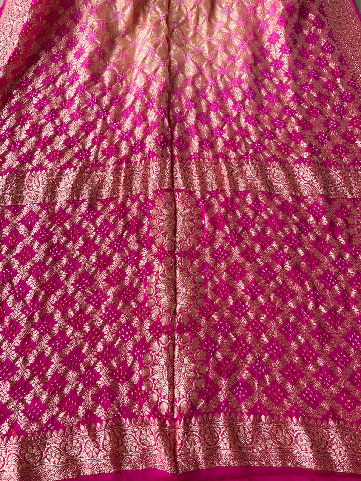 Divya - Pink & Peach Bandhani Banarasi Saree