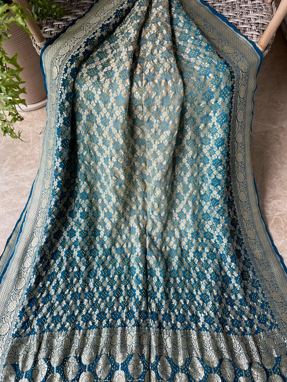 Vritika - Shaded Blue Bandhani Banarasi Saree