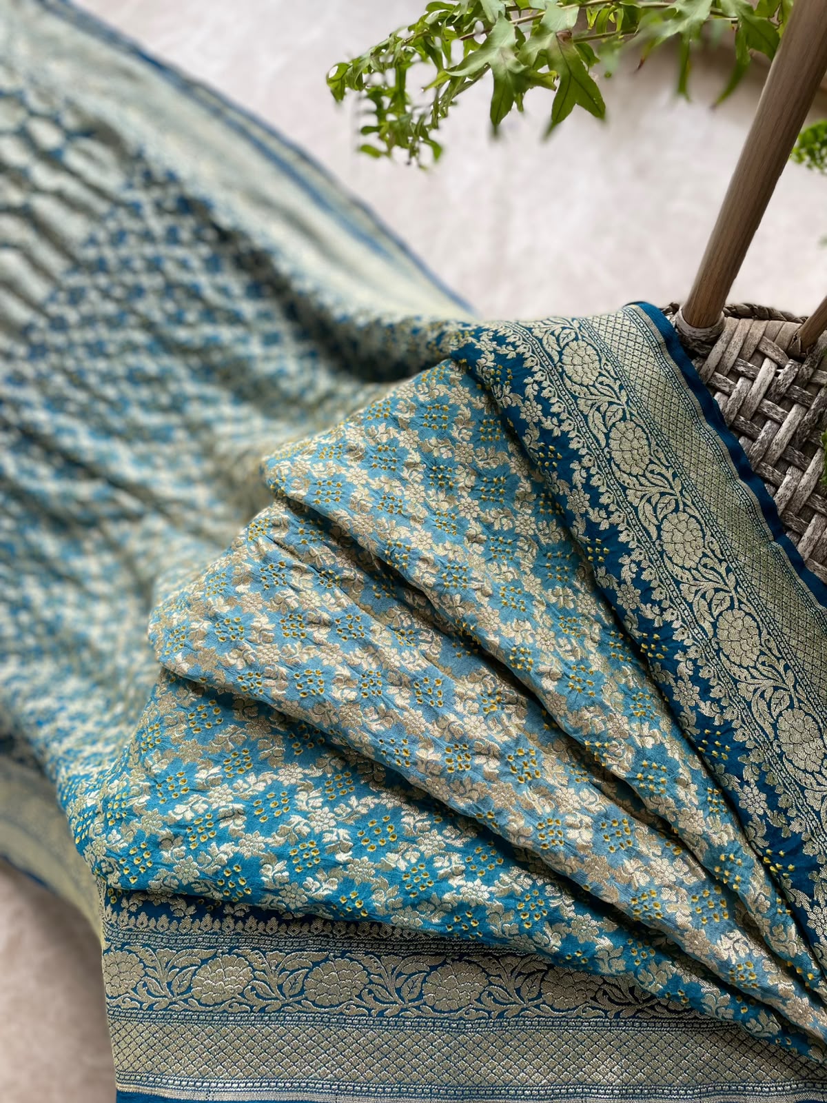 Vritika - Shaded Blue Bandhani Banarasi Saree