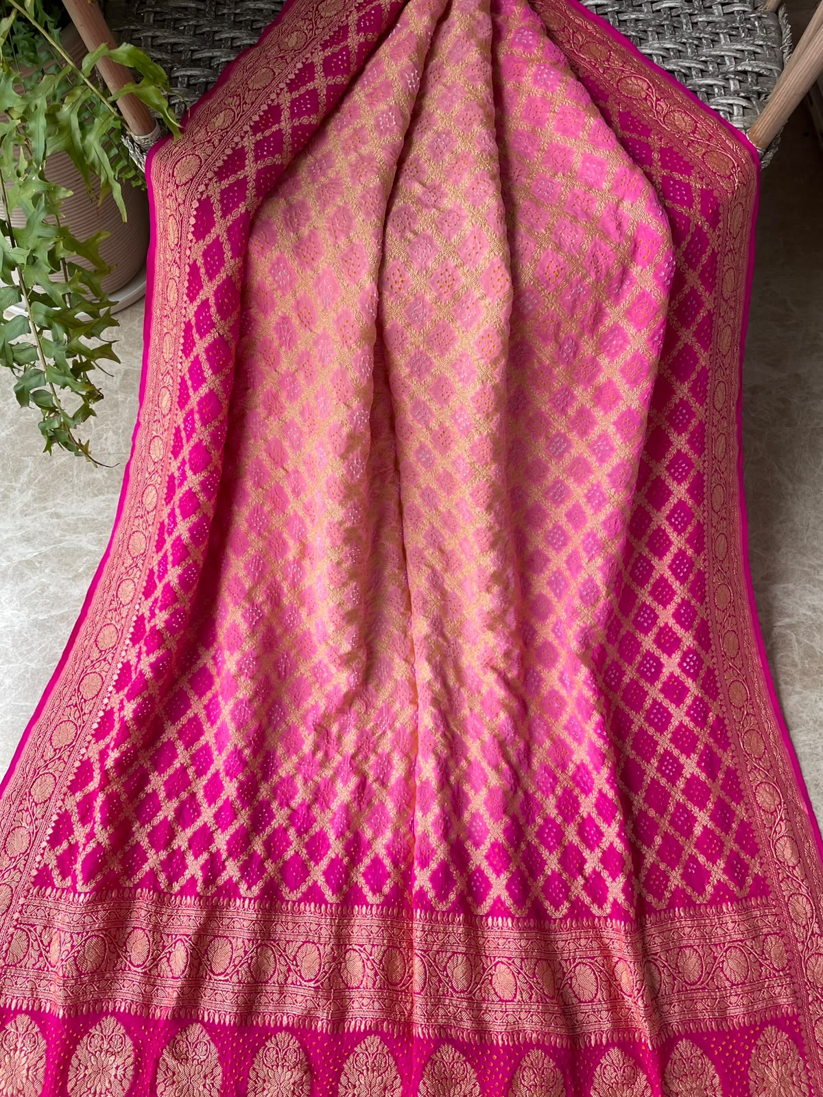 Smitha - Pink & Peach Bandhani Banarasi Saree